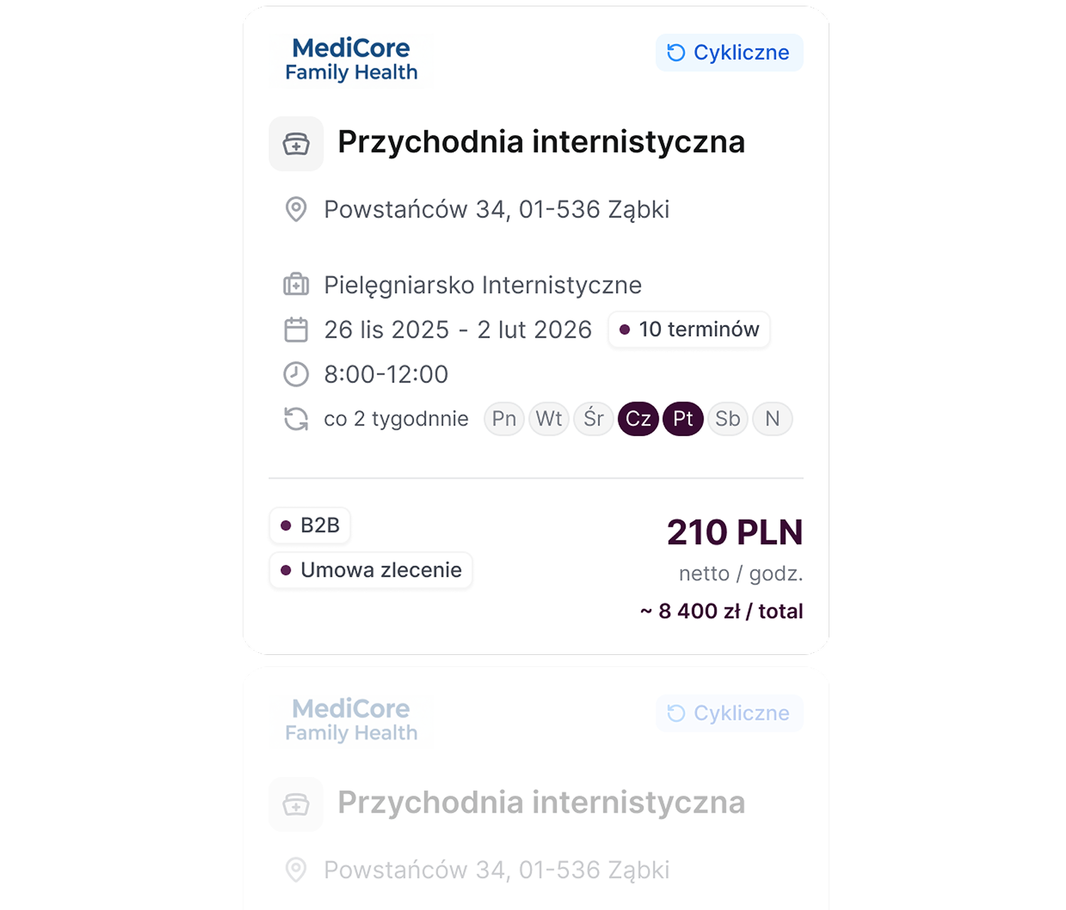 Lista dopasowanych ofert dyżurów