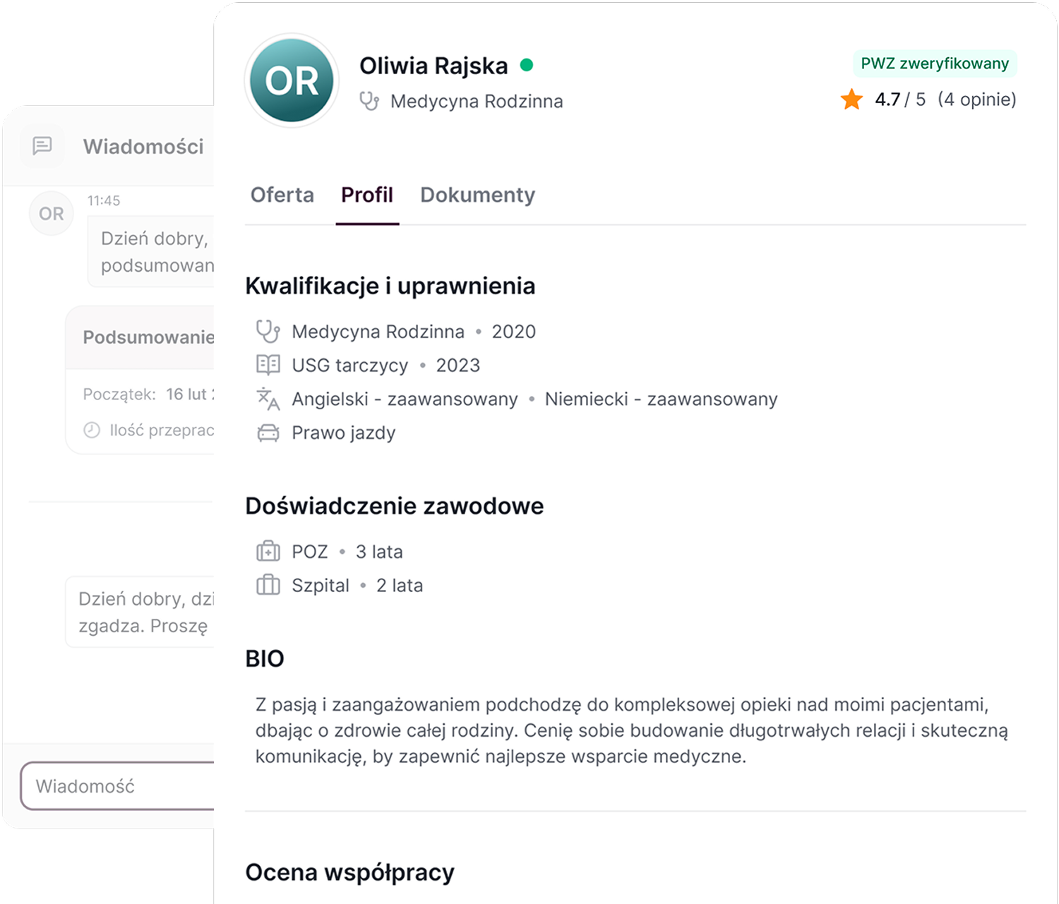 Karta personalna z wymaganiami placówki